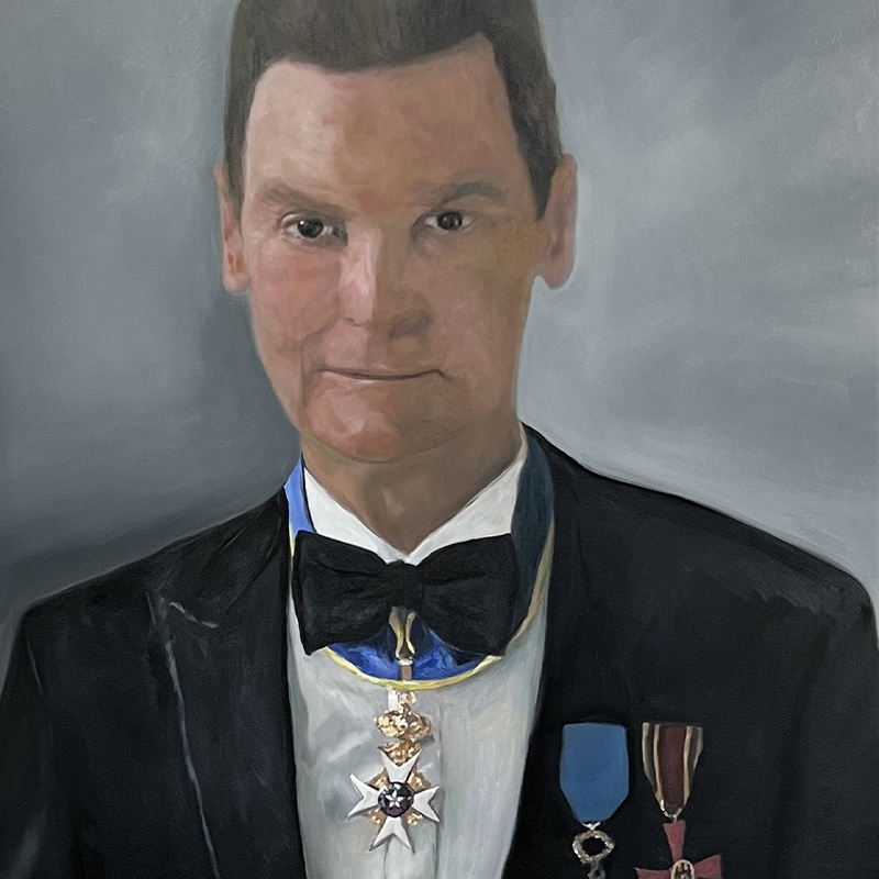 Porträtmalerei Gerald Grusser mit Bundesverdienstkreuz und Ritterkreuz