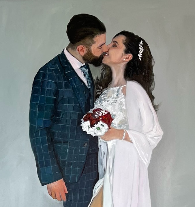 Hochzeitspaar, Braut und Bräutigam, romantisches Paar, Hochzeitsfotografie, Malerei, Auftragsmalerei Nikolaus Kriese.