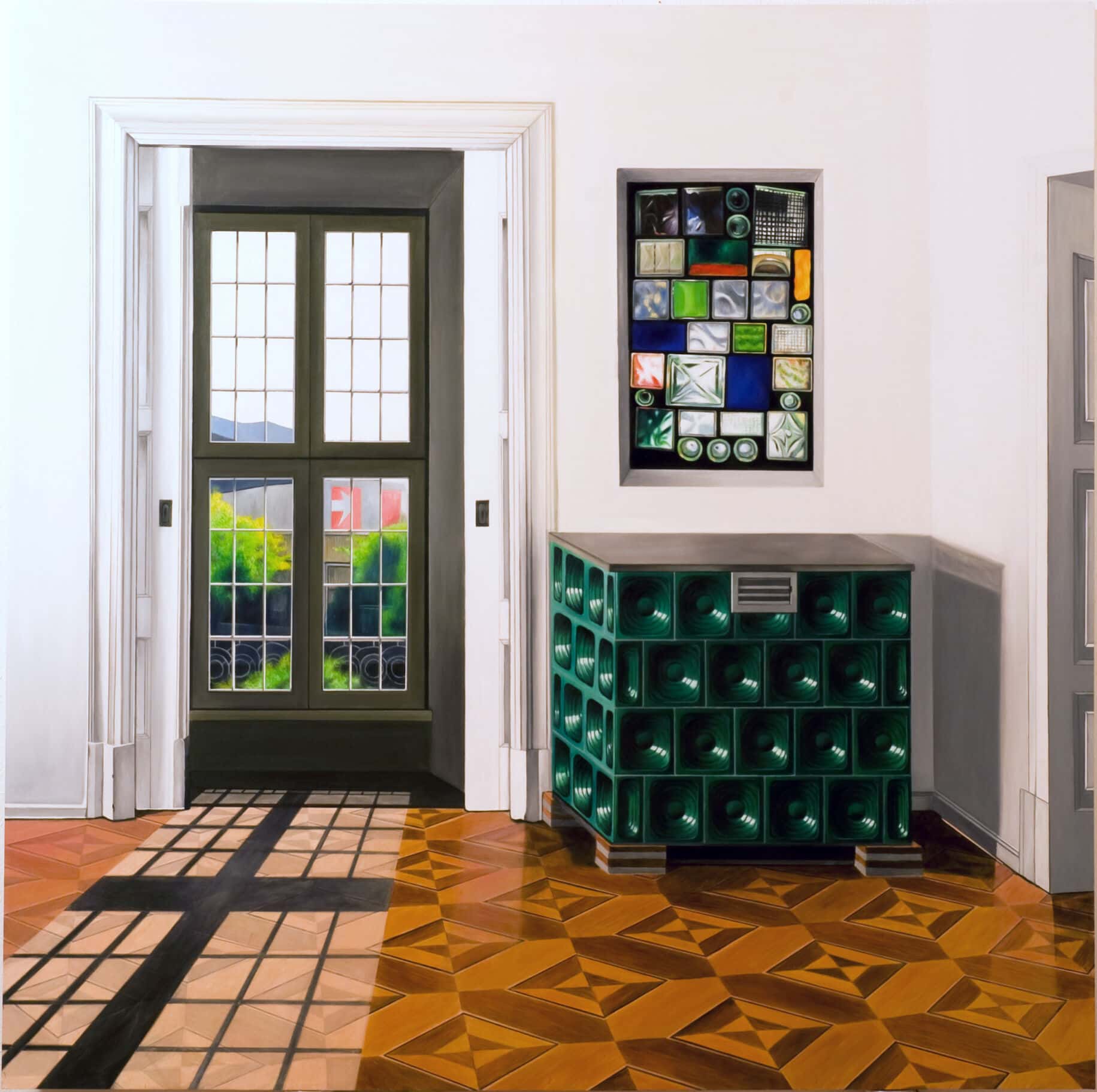 Farbenfrohes Stillleben mit modernem Design, Küche, Kunst, kreative Einrichtung, Nikolaus Kriese, Auftragsmalerei, hochwertige Malerei, Innenraumgestaltung, farbenfrohe Kunst, moderne Kunstwerke, Wanddekoration, Medienkunst, Interior Design.