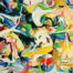 Colorato dipinto astratto in acrilico con pennellate vibranti, composizione dinamica ed espressioni moderne, creato da Nikolaus Kriese, ideale per esposizioni di arte contemporanea e pittura.