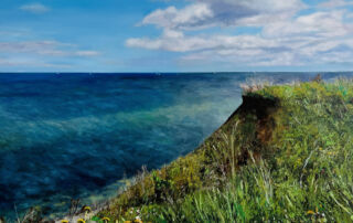 Farbenfrohes Ölgemälde einer Klippe mit Meer, signierte Auftragsmalerei, beeindruckende Küstenlandschaft, maritime Kunst, naturverbundene Wanddekoration, individuelle Malerei nach Wunsch, maritime Atmosphäre.