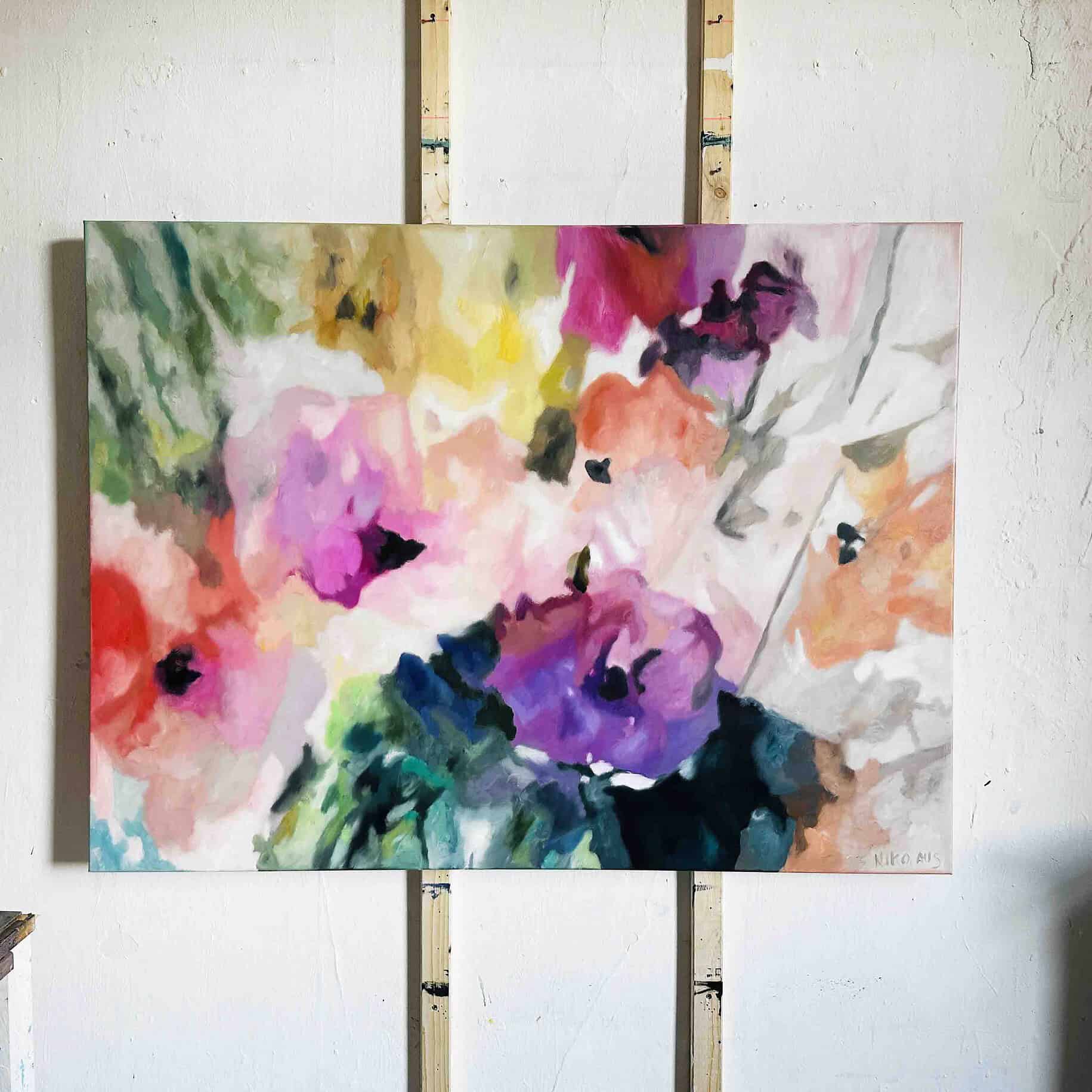 Abstraktes Blumen-Gemälde von Nikolaus Kriese – Acryl