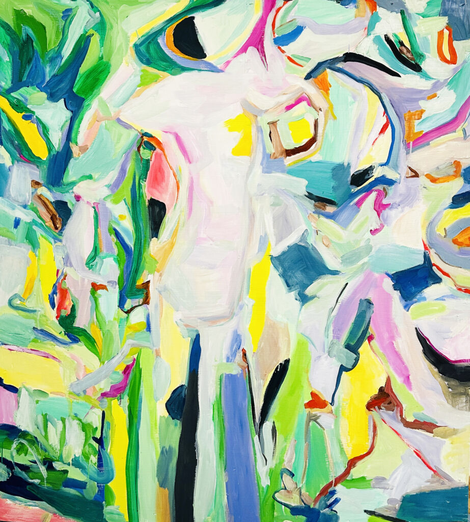Farbenfrohe abstrakte Malerei mit lebendigen Pinselstrichen und modernem Kunststil, original Auftragsmalerei von Nikolaus Kriese, Ausdrucksstarke Wandkunst für Wohnräume und Kunstliebhaber, zeitgenössische Öl- oder Acrylmalerei.