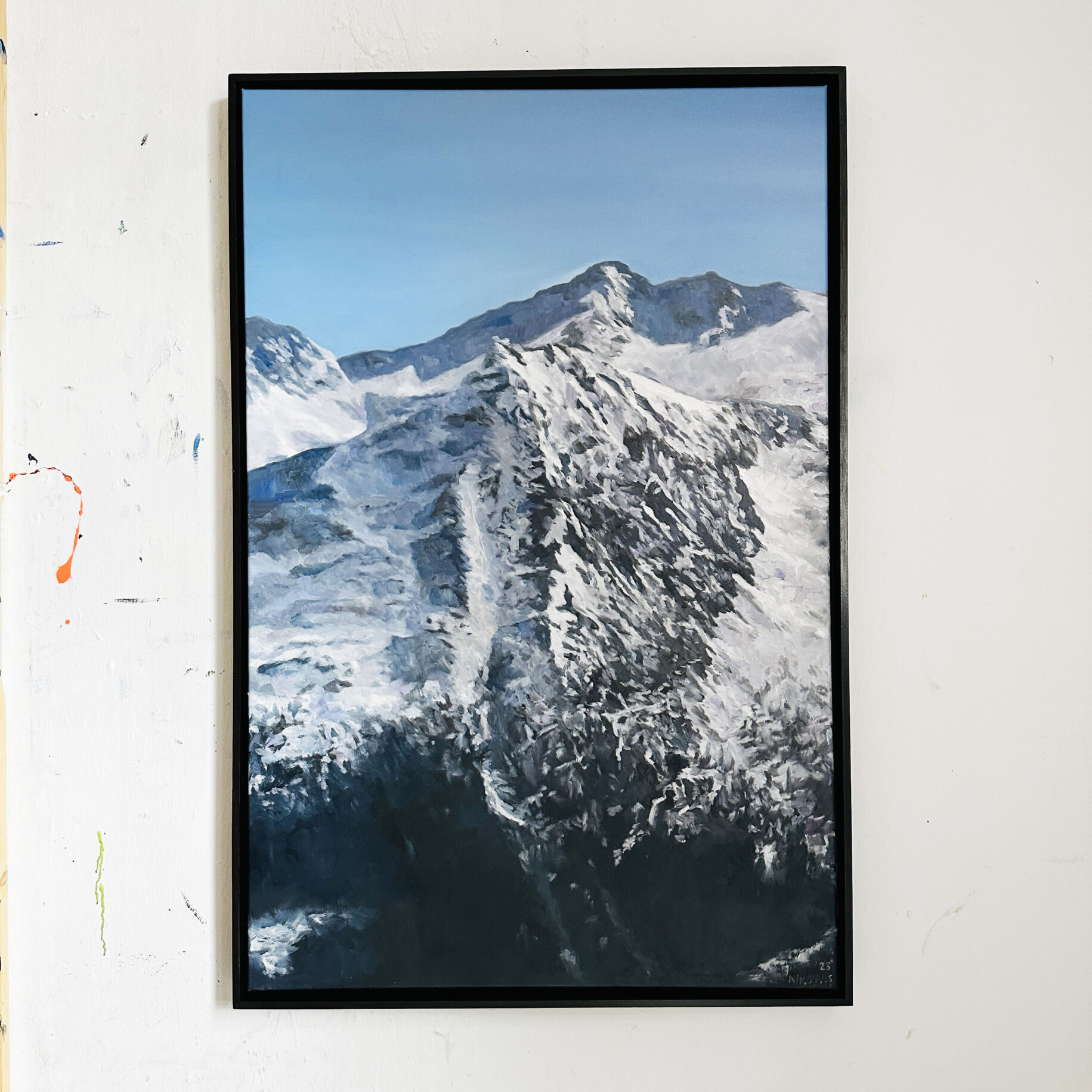 Berglandschaft mit schneebedeckten Gipfeln, realistische Ölmalerei, Kunstwerksgestaltung, Auftragsmalerei für Naturliebhaber, mountainous scenery, winter scene Kunst von Nikolaus Kriese.