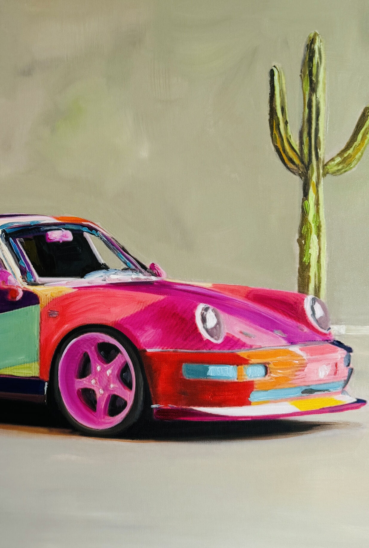 bild malen lassen porsche mit kaktus