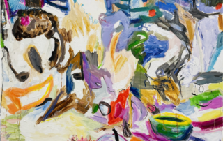 Lebendige expressionistische Malerei mit bunten Blumen, Früchten und Stillleben in abstraktem Stil, einzigartig von Nikolaus Kriese.