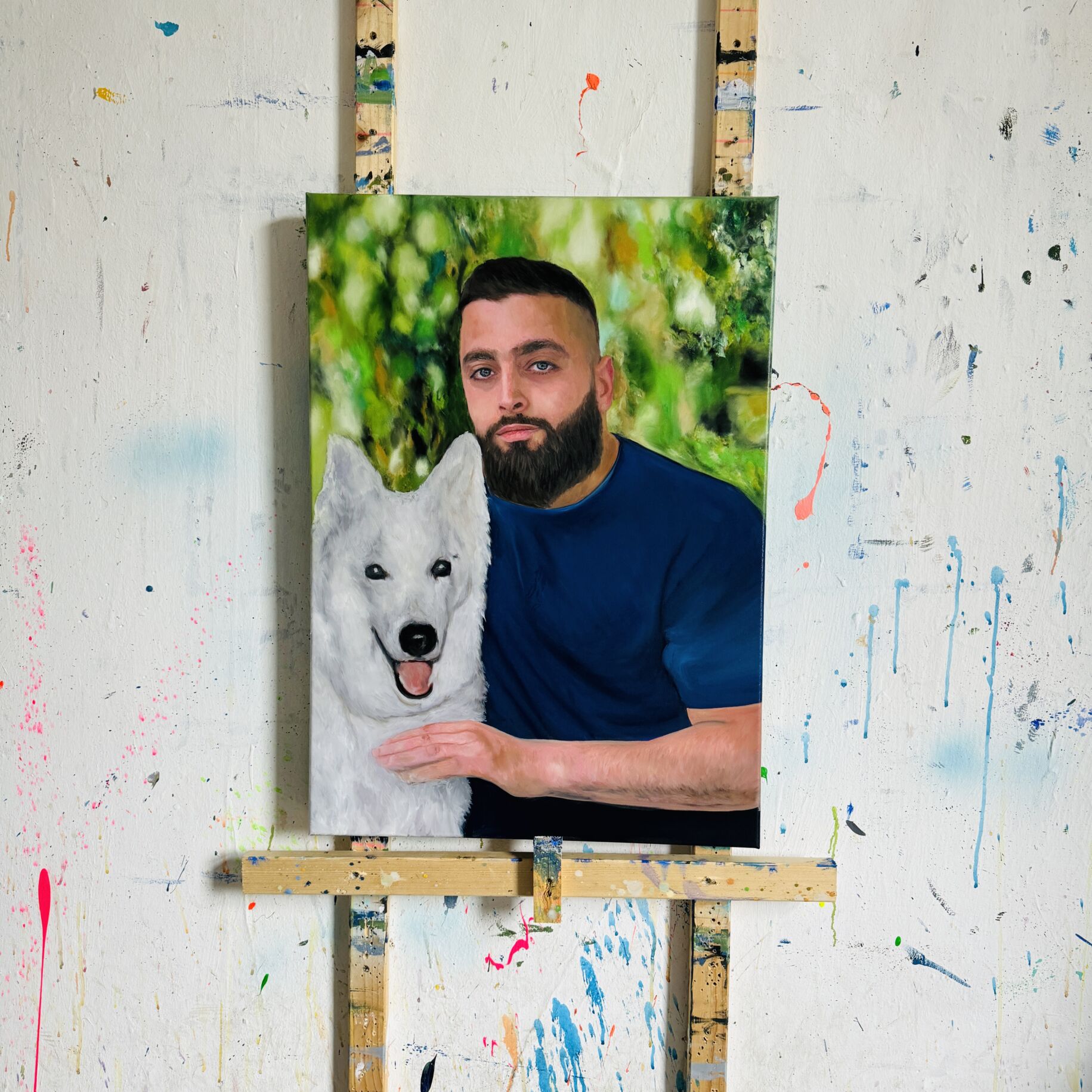 Tierporträts auf Leinwand mann mit hund