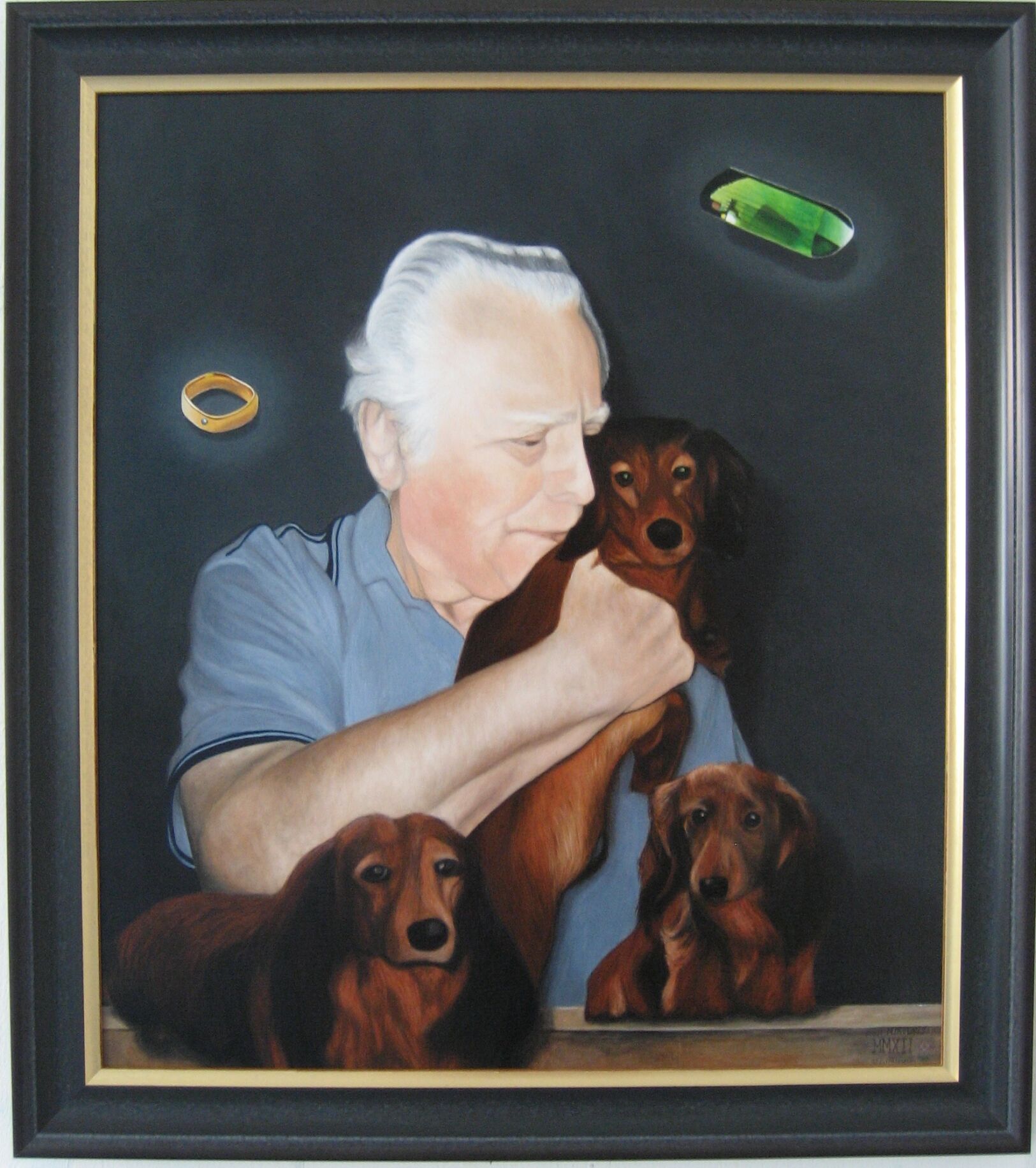 Tierporträts auf Leinwand mann mit hunden