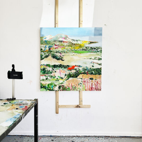 Abstrakte Sommerlandschaft – farbintensive Naturmalerei in Öl im Atelier