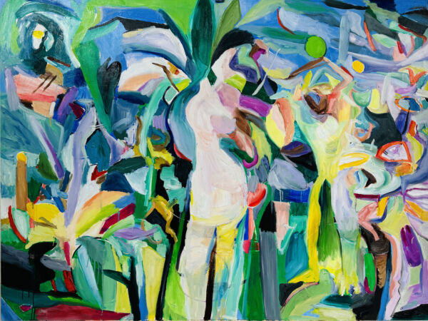 Farbenfrohes abstraktes Gemälde mit leuchtenden Acrylfarben, expressive Malerei, kreative Auftragsmalerei von Nikolaus Kriese, moderne Kunst, lebhafte Farbkompositionen, individuelle Kunstwerke, Wanddekorationen Kunstmalerei.