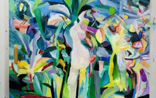 Lebendige abstrakte Malerei, modernes Kunstwerk, farbenfrohes Bild, Auftragsmalerei, expressionistische Kunst, Künstler Nikolaus Kriese, kreative Kunstwerke, moderne Wanddekoration, individuelle Kunstgestaltung, einzigartiges Gemälde.