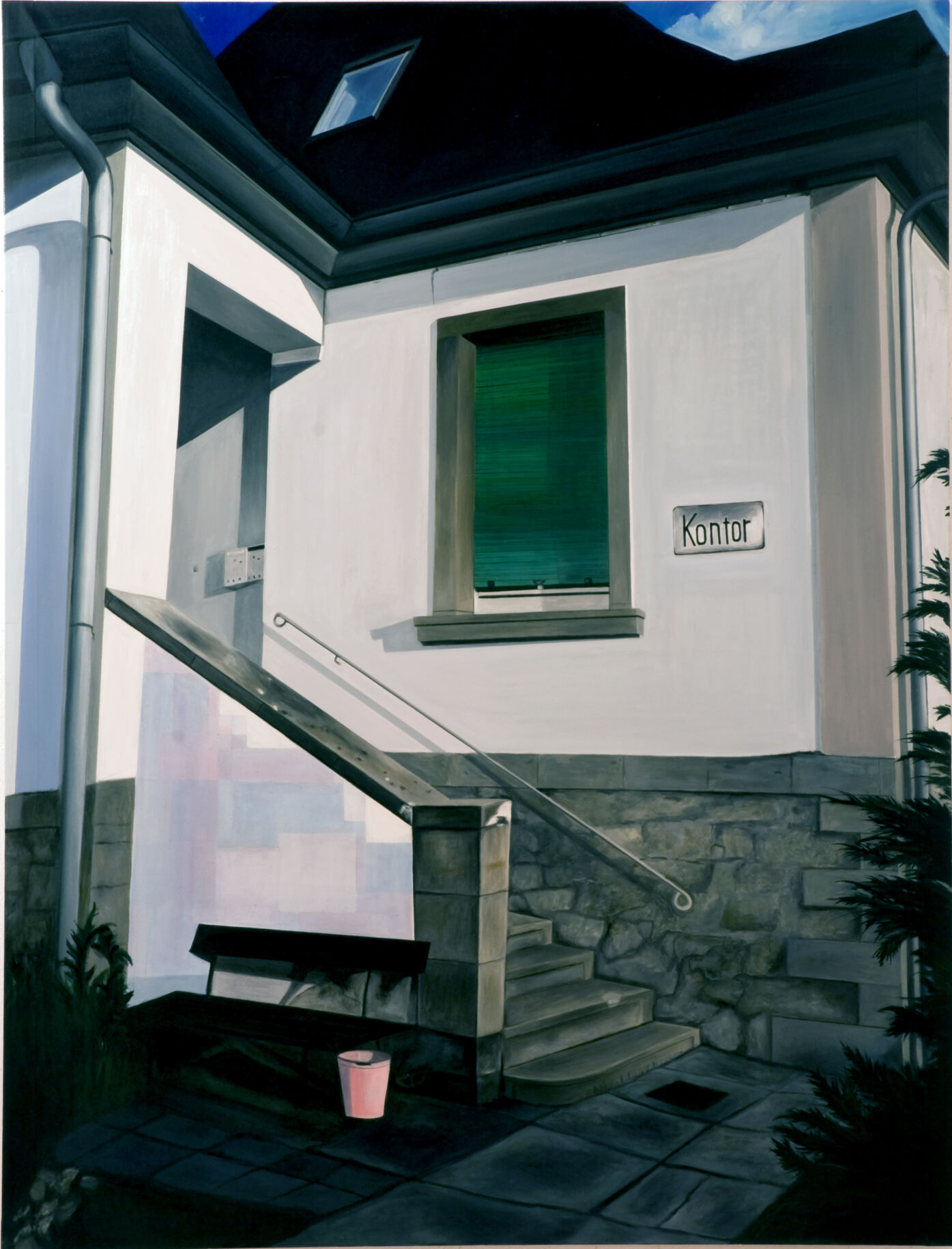 Künstler Nikolaus Kriese Villa mit rosa Eimer, 2007, Öl auf Leinwand, 200 x 150 cm