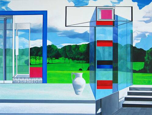 Geometrie & Natur – Zeitgenössisches Architektur Gemälde 130 x 150 cm