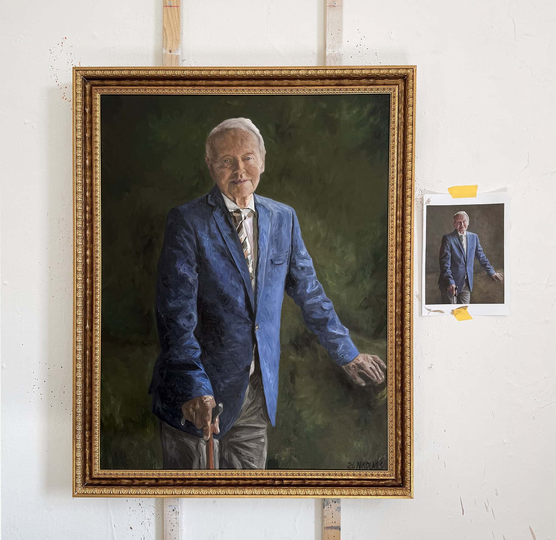 Oil portrait based on a photo, custom-painted, framed artwork created in the studio