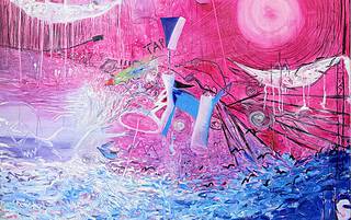 The Source – an abstract painting about origin and transformation, oil on canvas, 170x170 cm